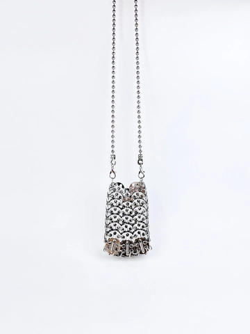 Mini Borsa A Tracolla Per Telefono Donna Argento Metallico Cotta Di Maglia Intrecciata A Mano Paillettes Catena Lucida Streetwear