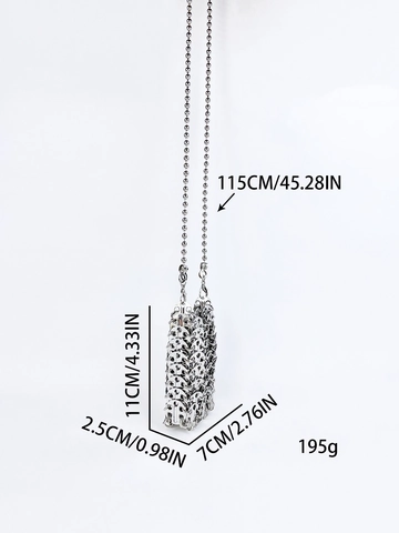 Mini Borsa A Tracolla Per Telefono Donna Argento Metallico Cotta Di Maglia Intrecciata A Mano Paillettes Catena Lucida Streetwear