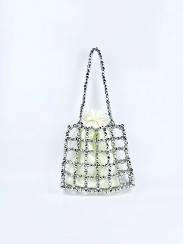 Bolso De Mano Con Cuentas Plateadas Hecho A Mano Cuentas De Acrílico Huecas Con Bolsa Interior De Satén Elegante