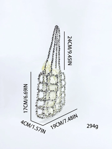 Bolso De Mano Con Cuentas Plateadas Hecho A Mano Cuentas De Acrílico Huecas Con Bolsa Interior De Satén Elegante