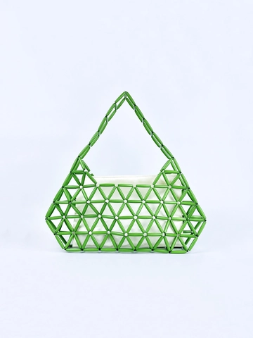 Handgefertigte Perlenhandtasche Acryl Hohl Geometrisch Gewebte Unterarmtasche Mit Stoffbeutel Frische Mode Für Frauen