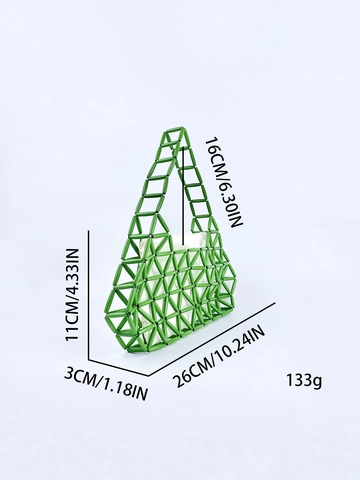 Handgefertigte Perlenhandtasche Acryl Hohl Geometrisch Gewebte Unterarmtasche Mit Stoffbeutel Frische Mode Für Frauen