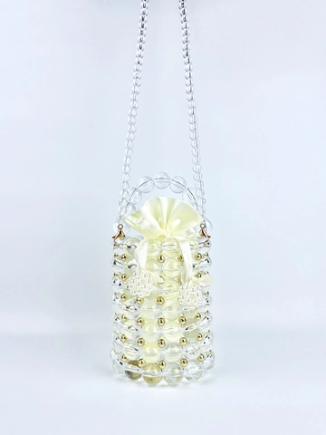 Handgefertigte Bucket Bag Aus Acrylperlen Transparente Zylindrische Umhängetasche Mit Satin-Innenbeutel Für Damen