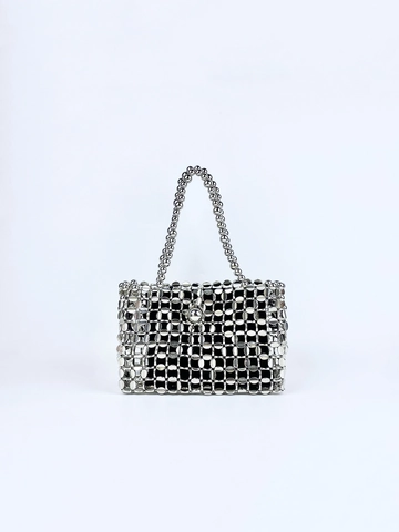 Borsa A Spalla Con Dischi Metallici Argentati Fatta A Mano Con Perline Retro Traforata Con Paillettes Elegante Da Sera Per Donna