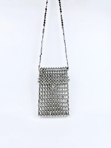 Dames Handgemaakte Kralen Acryl Mini Crossbody Tas Metallic Geweven Mobiele Telefoon Schoudertas Voor Feest Reizen Dagelijks