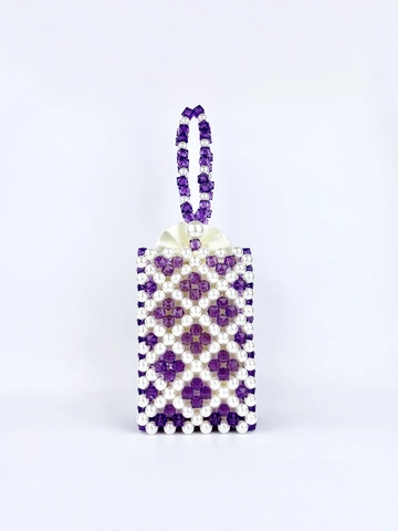 Mini Sac À Main Perlé À La Main Künstliche Perles Acryliques Motif Künstliche Perles Mauves Doublure Satin Style Rétro Élégant Pour Femmes