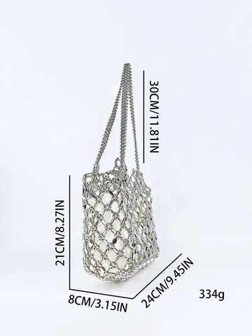 Bolso De Hombro Con Cuentas Plateadas Con Bolsa Interior Bolso De Malla Calada Para Mujer Estilo Elegante Minimalista