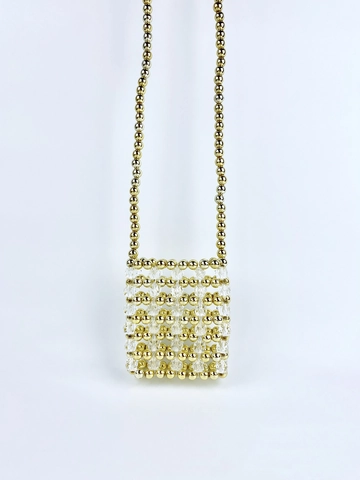 Handgefertigte Perlen Mini Umhängetasche Acryl Kristall Und Goldene Perlen Retro Elegante Kleine Schultertasche Für Damen