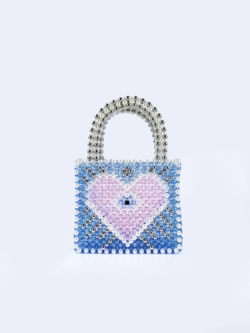 Borsa A Mano In Perline Di Acrilico Fatta A Mano Blu Rosa Motivo Cuore Malocchio Tote Moda Intrecciata Per Donne Casual