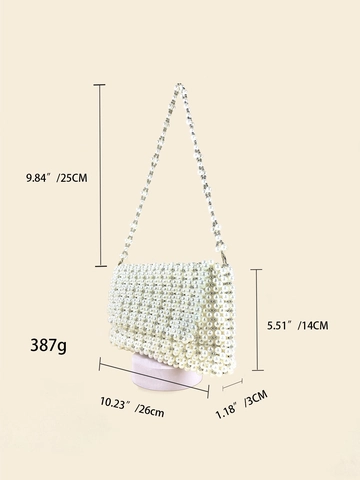 Handmade Faux Artificial Pearl Woven Shoulder Bag Vintage Beaded Flip Handbag For Women Evening Party Elegant Wedding Accessory