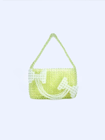 Handmade Beaded Shoulder Bag For Women Acrylic Clear Green Bead Handbag With Bow Decoration Fairy Aesthetic Underarm Bag