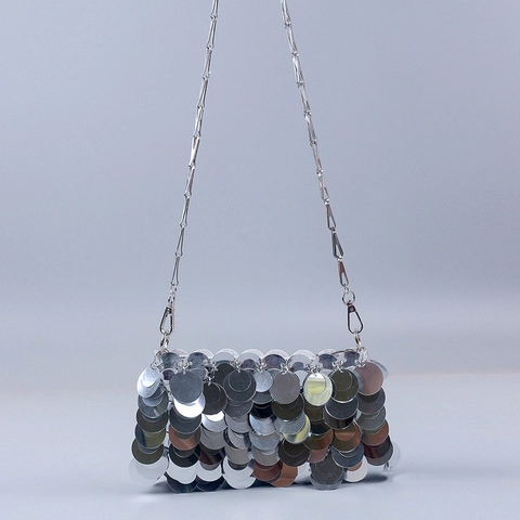 Borsa Da Sera Con Paillettes Da Donna Dischi Tondi Metallici Pochette Da Party Fatta A Mano Con Tracolla A Catena