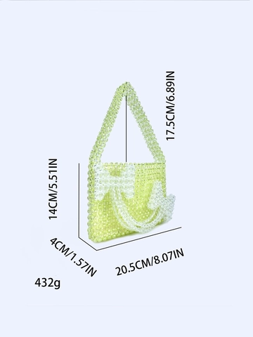 Handmade Beaded Shoulder Bag For Women Acrylic Clear Green Bead Handbag With Bow Decoration Fairy Aesthetic Underarm Bag