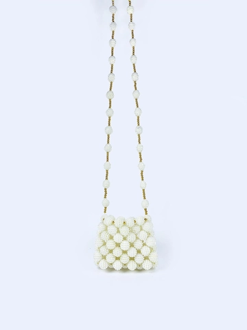 Modieuze Mini Kralen Tas Elegante Acryl Parel Stijl Handgeweven Crossbody Schoudertas Voor Dames Kleine Lippenstift Tasje