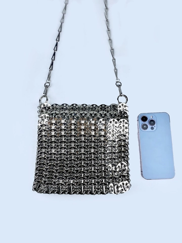Luxus Handgefertigte Metallic Chainmail Pailletten Abendtasche Für Damen Silber Gold Spleiß Party Crossbody Clutch Bag