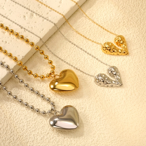 Edelstahl Herz Anhänger Halskette 18K Vergoldet Hammerschlag Textur Hohl Schlüsselbein Kette Schmuck Für Damen