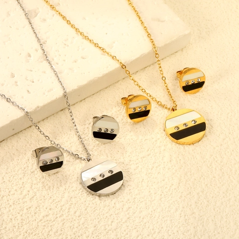 Stainless Steel Necklace And Stud Earrings Geometric Mother Of Artificial Pearl Minimalist Elegant Jewelry For Women