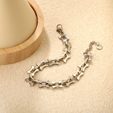 Bone Shape Link Bracelet Stainless Steel Punk Minimalist Jewelry For Men Women Adjustable Lobster Clasp