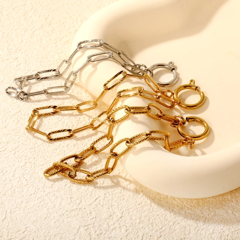Bracciale A Catena Grossa Texturizzato Acciaio Inossidabile Chiusura A Molla Rotonda Minimalista Gioielli Impilabili Per Donna