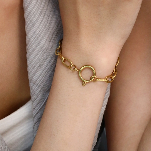 Bracciale A Catena Grossa Texturizzato Acciaio Inossidabile Chiusura A Molla Rotonda Minimalista Gioielli Impilabili Per Donna