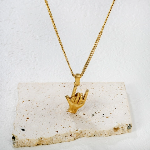 Stainless Steel Gesture Pendant Necklace I Love You Hand Sign Hip Hop Punk Rock Style Jewelry For Women Men