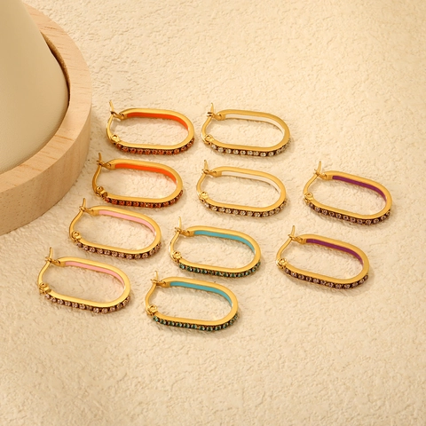 Oval-Ohrringe Aus Edelstahl Mit Bunter Emaille Und Zirkon-Inlay Geometrischer Minimalistischer Modeschmuck Für Damen