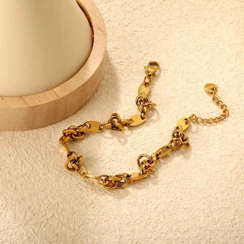 Bracciale A Catena In Acciaio Inossidabile Da Donna Placcato Oro Maglie Geometriche Ovali Gioielli Minimalisti