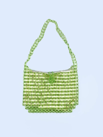 Handgefertigte Gewebte Acryl Perlen Schultertasche Für Damen Grün Transparente Sommer Frische Stil Tote Mit Satinfutter Reißverschluss