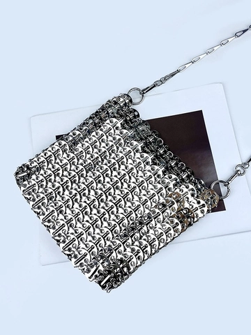 Luxus Handgefertigte Metallic Chainmail Pailletten Abendtasche Für Damen Silber Gold Spleiß Party Crossbody Clutch Bag