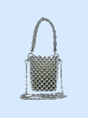 Silberne Perlen Mini Beuteltasche Handgefertigte Pailletten Umhängetasche Mit Kettengurt Für Damen Lässig