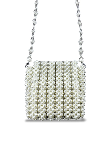 Handmade Artificial Pearl Beaded Shoulder Bag For Women Elegant Woven Small Square Crossbody Handbag Wedding Party Aesthetic Fairy