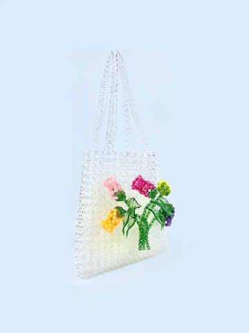 Handgefertigte Schultertasche Aus Acrylperlen Für Damen Mit 3D Blumen Rosenmustern Gewebte Transparente Tote Handtasche