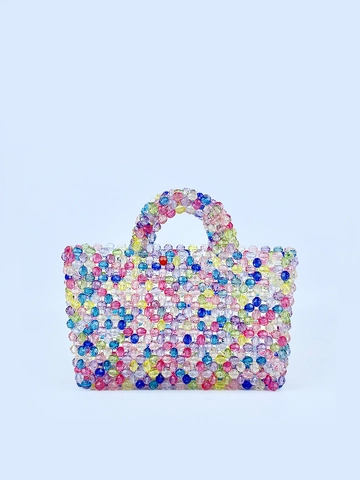 Handmade Beaded Handbag Colorful Acrylic Clear Beads Woven Tote Purse Fresh Sweet Style Casual Bag For Women