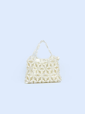 Handmade Beaded Artificial Pearl Handbag Acrylic Hollow Floral Evening Bag With Satin Lining For Wedding Party Women
