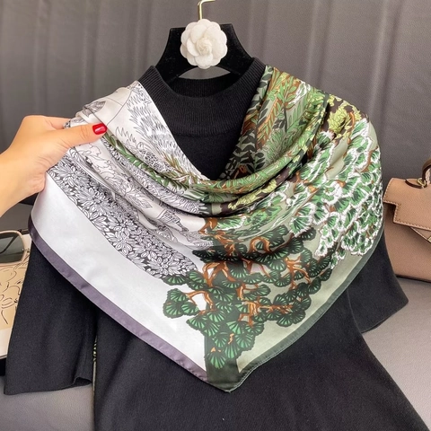 Sciarpa Quadrata Grande Stampa Floreale Giungla Foresta Tropicale Scialle In Poliestere Satinato Leggero Foulard Avvolgente Solare Per Donne