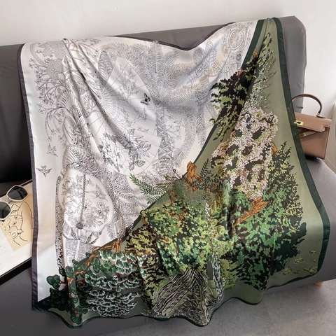 Sciarpa Quadrata Grande Stampa Floreale Giungla Foresta Tropicale Scialle In Poliestere Satinato Leggero Foulard Avvolgente Solare Per Donne