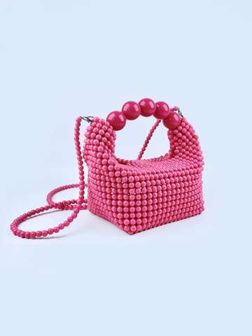 Handmade Beaded Handbag Mini Crossbody Shoulder Bag Woven Acrylic Beads Large Bead Handle Solid Color Sweet Fashion For Women