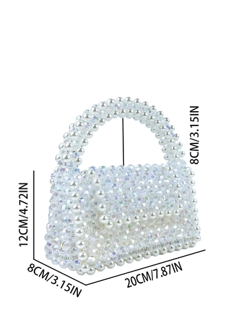Bolso de Mano Artesanal de Acrílico Irisado con Cuentas Para Mujer Vintage Perla Artificial de Imitación Tejido con Solapa Fiesta Boda