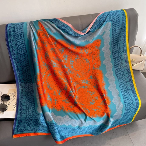 Dames Polyester Satijn Vierkante Sjaal Paisley Chinees Knoop Patroon Ademend Zonbescherming Sjaal Hoofddoek Elegant Glad Satijnachtig