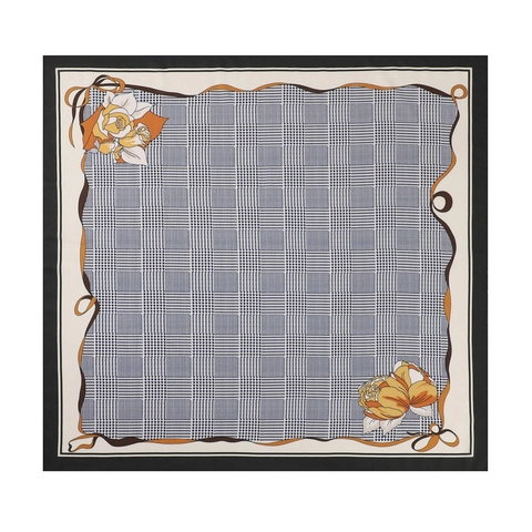 Square Scarf Bandana Cotton Linen Herringbone Houndstooth Floral Rose Print Shawl For Women Elegant Warm Fashion