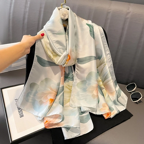 Dames Elegante Satijnen Lange Sjaal Met Bloemenprint Vintage Stijl Zachte Sjaal Zijdegevoel Voor Dagelijks Reizen Mode Accessoires