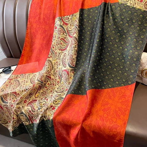 Sciarpa In Raso Satinata Con Stampa Paisley Vintage Da Donna Stile Etnico Retrò Patchwork Scialle Lungo Morbido