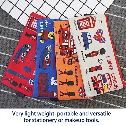Pencil Case Oxford Cloth Zipper Stationery Bag London Theme British Style Portable School Office Organizer For Students