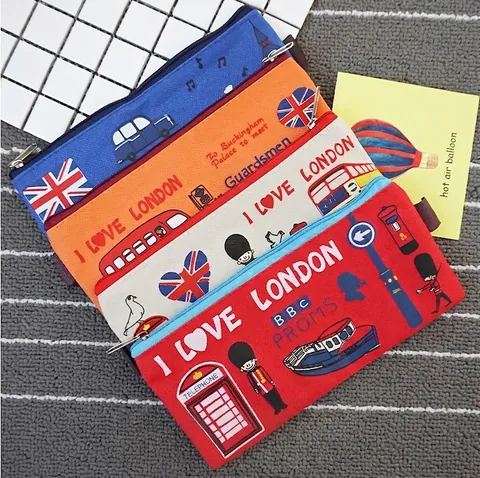 Pencil Case Oxford Cloth Zipper Stationery Bag London Theme British Style Portable School Office Organizer For Students