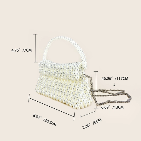 Sac à Main Femme Rétro Français en Künstliche Perles Artificielles Design de Niche Sac Bandoulière Tissé Main Avec Chaîne Mariage
