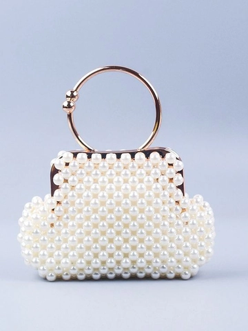 Sac De Soirée Perlé Tissé À La Main Poignée Ronde Métal Forme Coquille Sac À Main Künstliche Perle Métal Mariage Fête Vintage Élégant