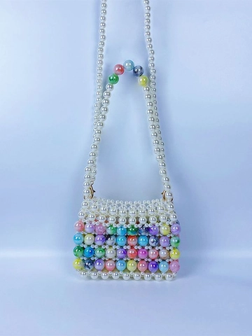 Handmade Beaded Mini Crossbody Bag Colorful Acrylic Faux Artificial Pearl Handbag For Women Elegant Casual Style
