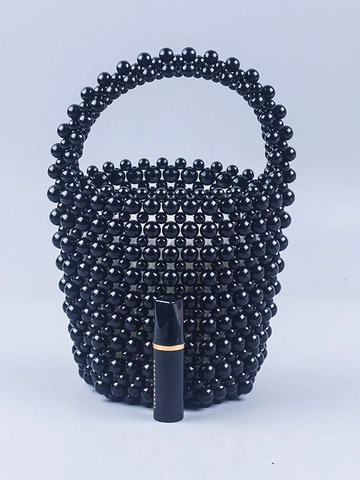 Borsa A Mano Con Perline Acrilico Perla Artificial Intrecciata Secchiello Serata Festa Banchetto Retrò Moda Accessorio