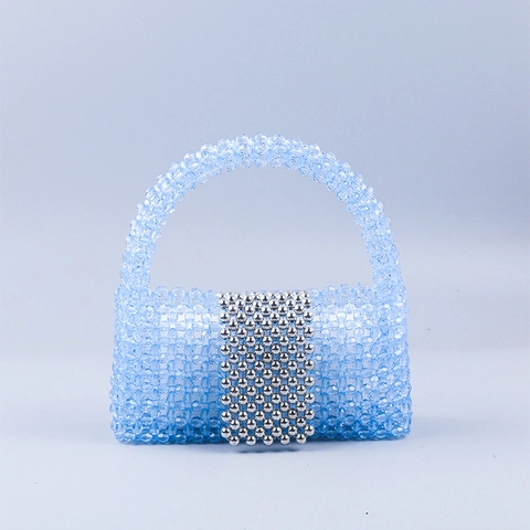 Bolso De Perlas Artificiales Hecho A Mano Perla Artificial De Acrílico Mini Bolso Tejido Bloque De Color Tapa Para Mujer Accesorio De Fiesta Elegante