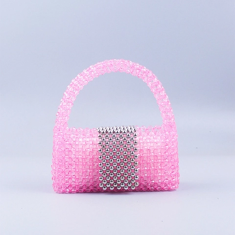 Bolso De Perlas Artificiales Hecho A Mano Perla Artificial De Acrílico Mini Bolso Tejido Bloque De Color Tapa Para Mujer Accesorio De Fiesta Elegante